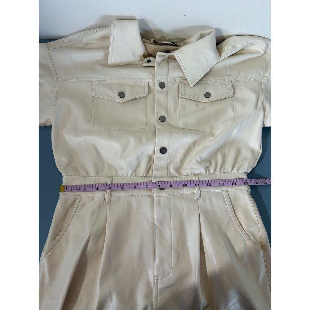 Vintage Havana romper women size M cream faux leather shorts collar short sleeve - Picture 9 of 11